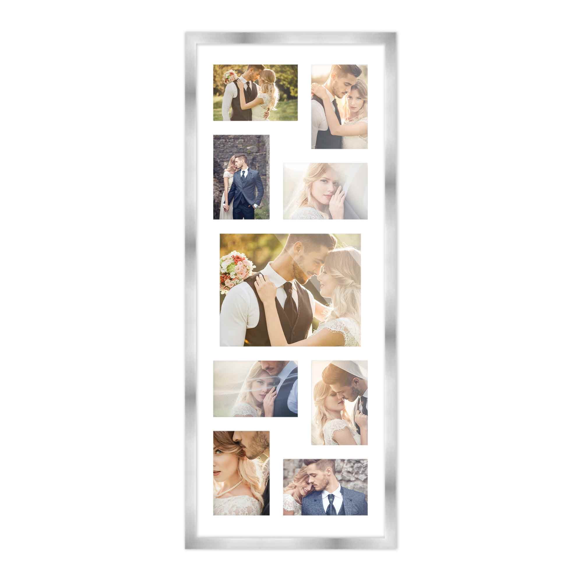 Modern Collage Picture Frames Wall Decor - 12x32 Silver Finish Photo ...