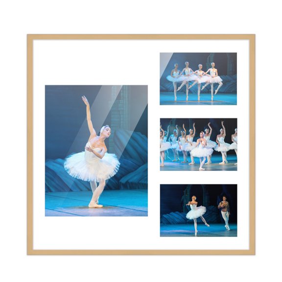 14.5x16 Natural Wood Collage Frame w/ White Mat for 4 Pictures - 8x10 & 4x6 Photos