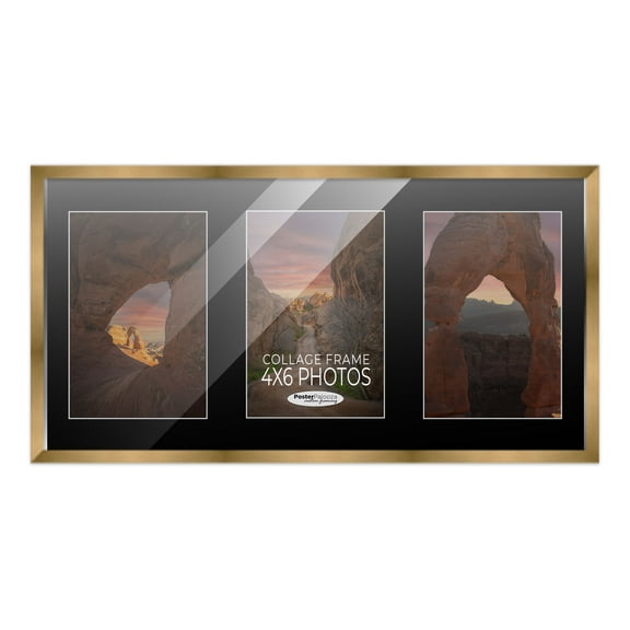 Metallic Gold Bronze Finish Collage Frame - Black Mat, Holds Three 4x6 Photos , UV Resistant