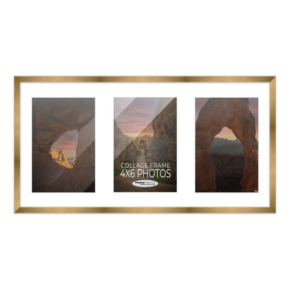 Metallic Gold Bronze Finish Collage Frame - White Mat, Holds Three 4x6 Photos , UV Resistant