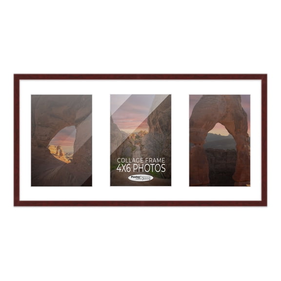Brown Finish Collage Frame - White Mat, Holds Three 4x6 Photos , UV Resistant Acrylic, Wall Hanging
