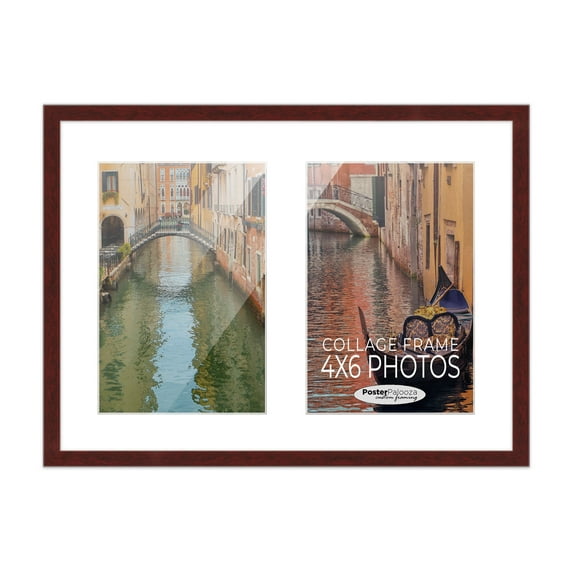 Brown Finish Collage Frame - White Mat, Holds Two 4x6 Photos , UV Resistant Acrylic, Wall Hanging