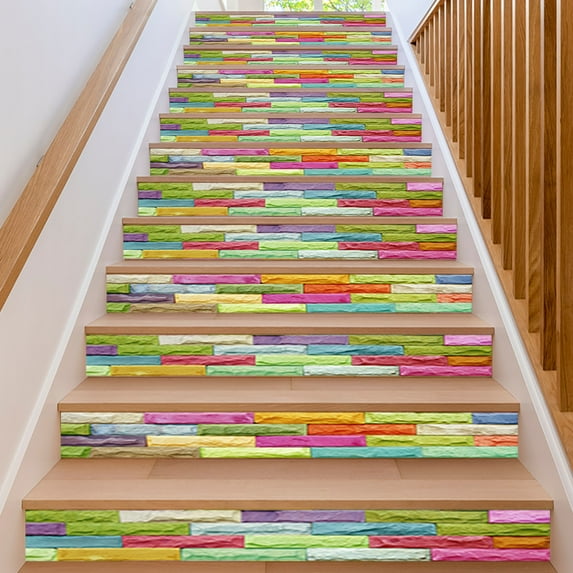 Modern Coloful Abstract Watercolor ceramic tile Peel and Stick Vinyl Stair Riser Decals Staircase Tile Stickers Decor Modern Marble Decoration Self-Adhesive