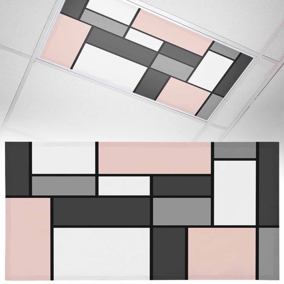 Modern Color Blocks Fluorescent Light Covers Gray Pink White Rectangle Geometric Magnetic Light Filters Ceiling Lighting Panel Shade for Classroom Office Home 2 x 4 ft, 1 Pack
