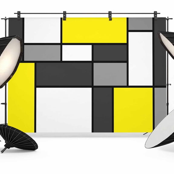 Modern Color Blocks Photography Backdrop 10x8FT, Gray Yellow White Rectangle Geometric Photo Backdrops, Background for Photography Studio Photo Studio Background, Back Drop for Photoshoot