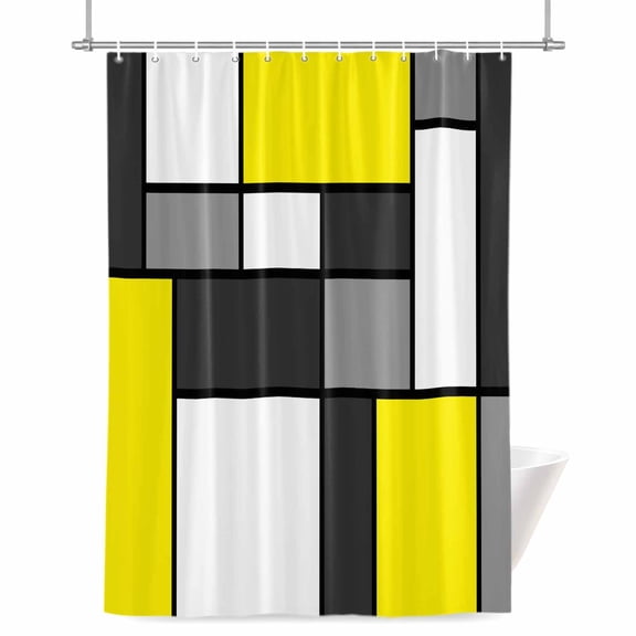 Modern Color Blocks Shower Curtain, 36" x 72", Gray Yellow White Rectangle Geometric Waterproof Bathroom Curtain Washable Shower Curtain Set with 12 Hooks