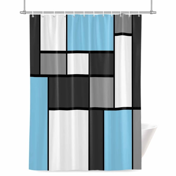 Modern Color Blocks Shower Curtain, 72" x 72", Gray Blue White Rectangle Geometric Waterproof Bathroom Curtain Washable Shower Curtain Set with 12 Hooks