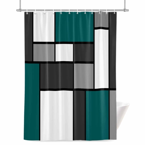 Modern Color Blocks Shower Curtain, 72" x 72", Gray Green White Rectangle Geometric Waterproof Bathroom Curtain Washable Shower Curtain Set with 12 Hooks