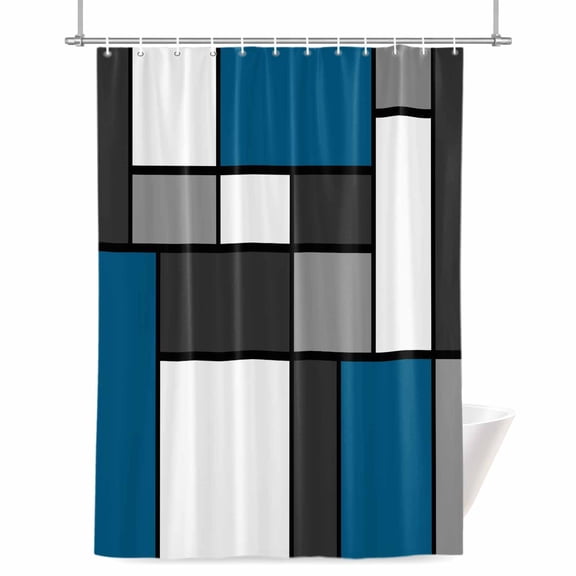 Modern Color Blocks Shower Curtain, Blue Gray White Rectangle Geometric Waterproof Shower Curtain Set with 12 Hooks Lightweight Bath Curtains Fabric Bathroom Decor 72x84 Inches