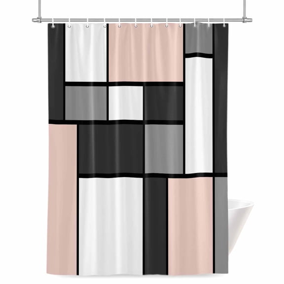 Modern Color Blocks Shower Curtain, Gray Pink White Rectangle Geometric Waterproof Shower Curtain Set with 12 Hooks Lightweight Bath Curtains Fabric Bathroom Decor 72x84 Inches
