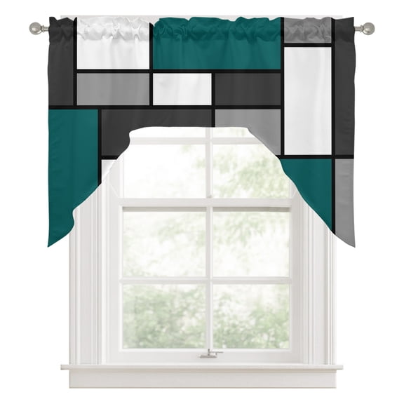 Modern Color Blocks Swag Valance for Windows, Gray Green White Rectangle Geometric Swag Curtains Valances for Small Window Treatment Rod Pocket for Kitchen Bathroom 1 Panel 56x36in