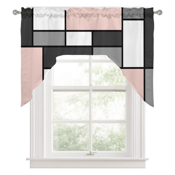 Modern Color Blocks Swag Valance for Windows, Gray Pink White Rectangle Geometric Swag Curtains Valances for Small Window Treatment Rod Pocket for Kitchen Bathroom 1 Panel 56x36in
