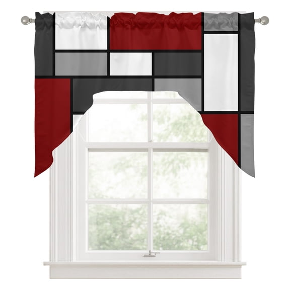 Modern Color Blocks Swag Valance for Windows, Gray Red White Rectangle Geometric Swag Curtains Valances for Small Window Treatment Rod Pocket for Kitchen Bathroom 1 Panel 56x36in