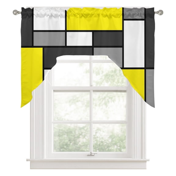 Modern Color Blocks Swag Valance for Windows, Gray Yellow White Rectangle Geometric Swag Curtains Valances for Small Window Treatment Rod Pocket for Kitchen Bathroom 1 Panel 56x36in