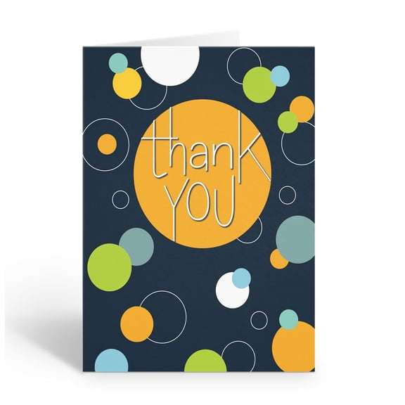 Modern Colored Circles Thank You Note Card - 10 Note Cards with Envelopes - B145