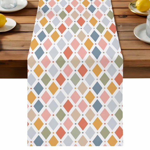 Modern Colorful Argyle Table Runner, Minimalist Geometric Checkered Art Cotton Linen Kitchen Dining Table Runner Home Decor for Party Festival Holiday Decoration Gift 13x36in