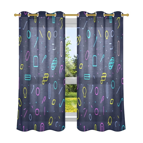 Modern Colorful Geometric Pattern Breathable Sheer Curtains 63x52in Soft Light Filtering, UV Protection and Thermal Insulation