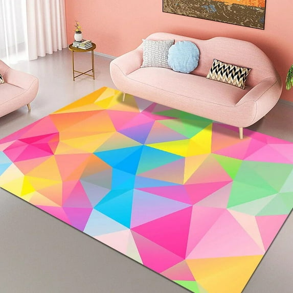 Modern Colorful Geometry Carpet Bedroom Decoration Sofa Bedside Carpets Living Room Area Rug Lounge Checkroom Non-slip Floor Mat