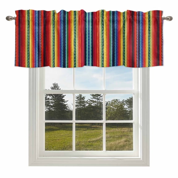Modern Colorful Mexican Stripe Valances for Windows Boho Gradient Rainbow Line Rod Pocket Curtain Valance Window Treatment Short Curtains for Kitchen Living Room,42x12in