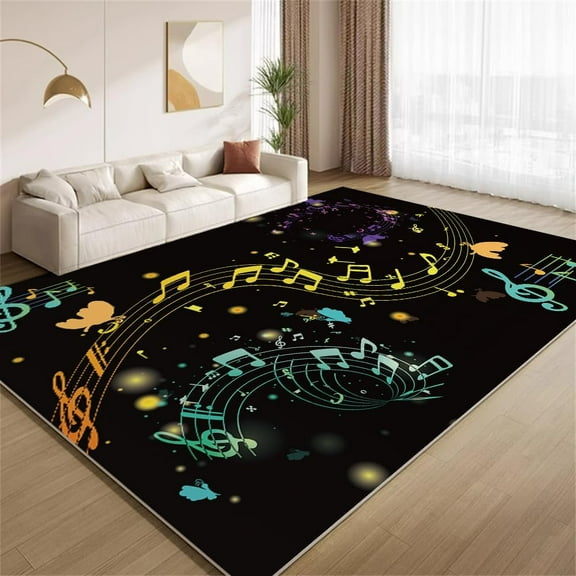 Modern Colorful Music Area Rugs, Musical Notes Sheet Design Carpet, Ultra Soft Washable Non Slip Low Pile Rug for Living Room Bedroom Study Office Hallway 5x7ft