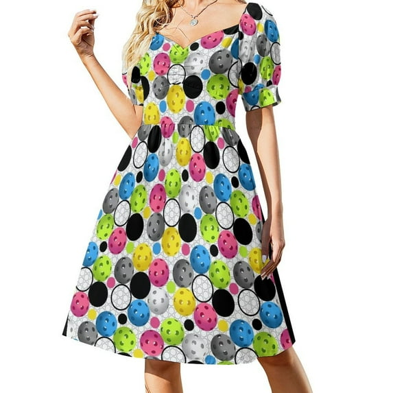 Modern Colorful Pickleball Pattern Short Sleeved Dress Aesthetic clothing dress Dress