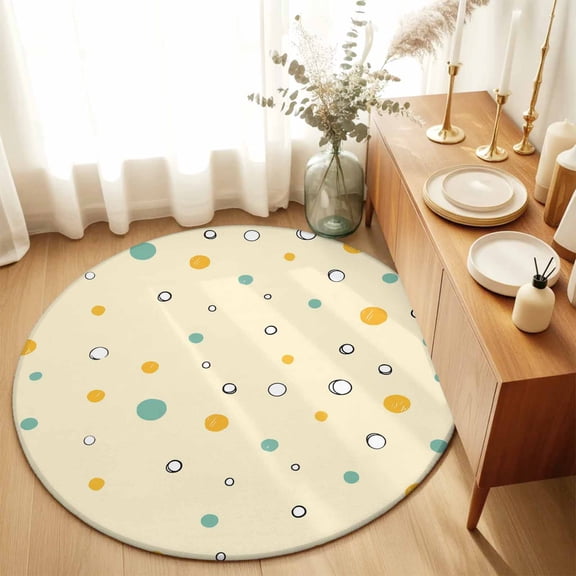 Modern Colorful Polka Dot Round Area Rug 3ft,Living Room Rug Non-Slip Washable Circle Rugs Pad,Minimalist Style Geometric Theme Soft Floor Carpet for Bedroom Dining Room