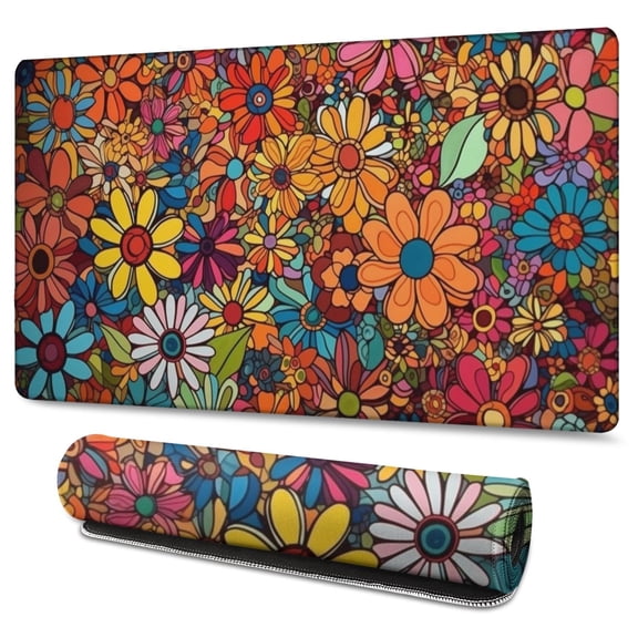 Modern Colorful Summer Florals Pattern Gaming Mouse Mat,Rectangle 3XL Extra Large Mouse Pad 47.3 X 23.6 Inches Non-Slip Rubber Gaming Mouse Pad Office Mouse Pad for Women Men Kids
