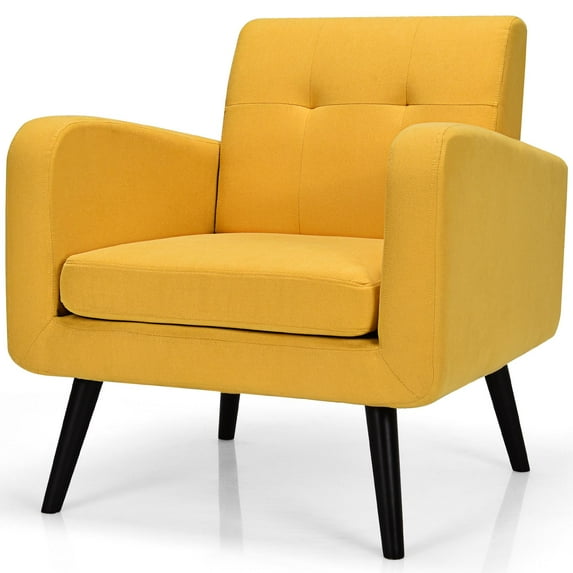 Modern Comfortable Fabric Armchair, Mid-Century Accent Single Sofa for Bedroom Living Room Club, Home Stylish Armchair with Rubber Wood Legs, Contemporary Upholstered Linen Sofa Chair, Yellow