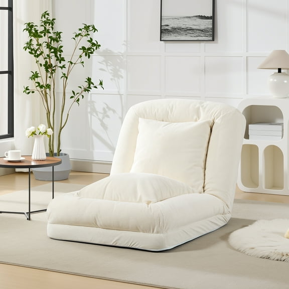 Modern Comfy 5-Position Adjustable Lazy Sofa Bed, Upholstered Human Dog Bed for Adult & Pets with Fluffy Pillows, Foldable Floor Lounger Chair, Comfy Tatami Bean Bag for Reading, Nap, Bedroom