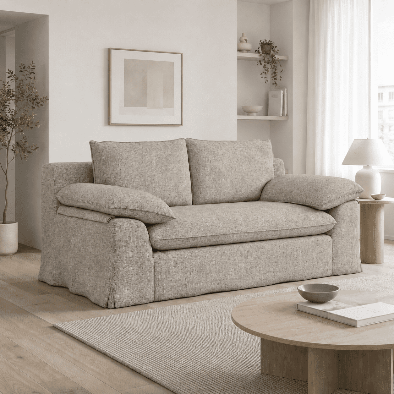 Modern Compression Loveseat Sofa with Removable Washable Cover,Deep Seat Linen Fabric Upholstered Couch with High-Density Foam for Living Room,Apartmen,No Assembly Required,Grey