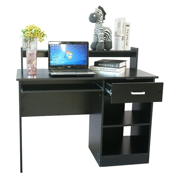 Modern Computer Desk, E1 15MM Chipboard,with Drawer & Divided Compartments - Ideal for Study & Work Black