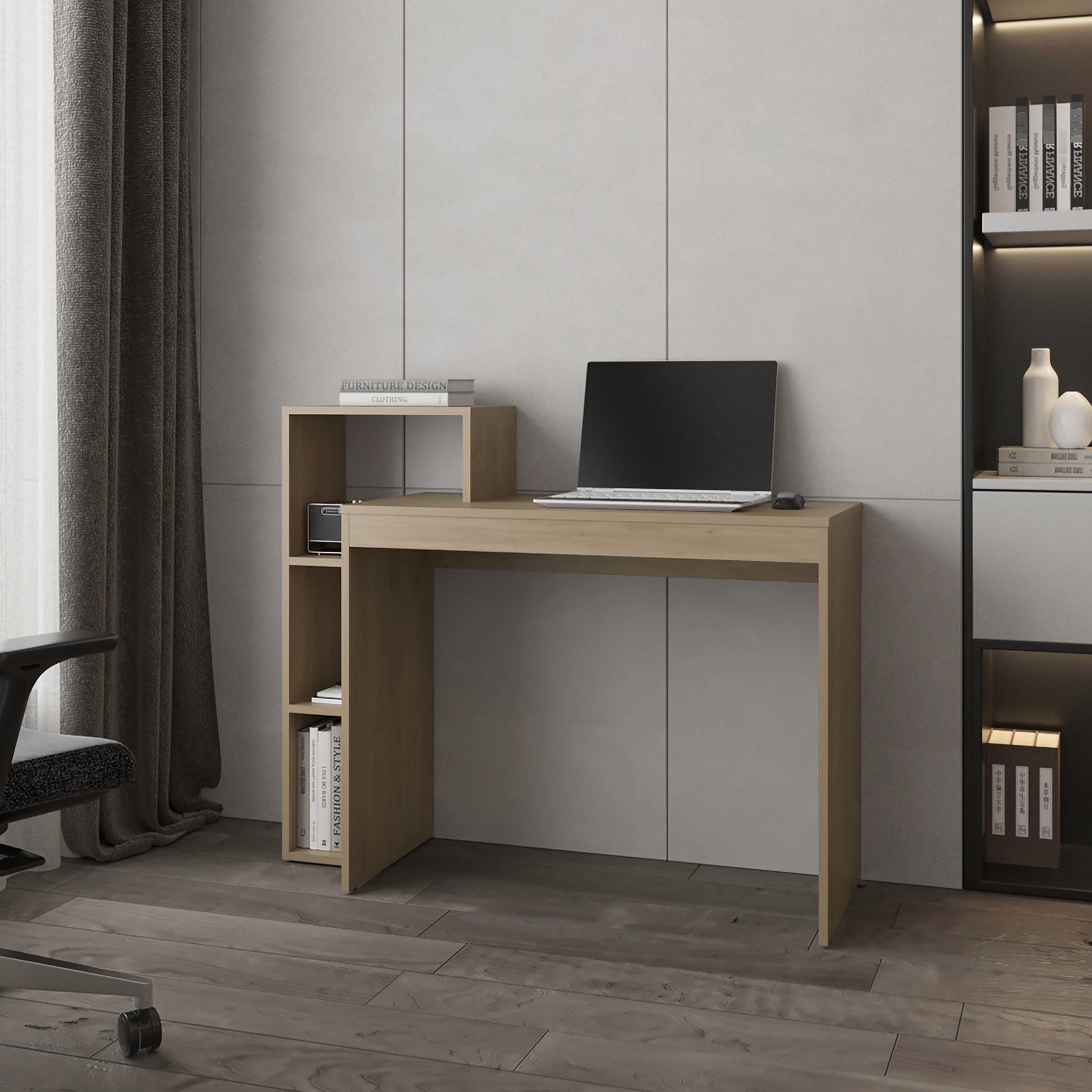 Neat Desktop Computer Modern Computer Desk - Three Open Compartments - Small Workspace - Keep ...