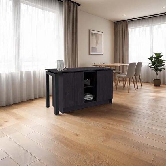 Modern Computer Desk With Two Open Storage Shelves, MDP Particle Board Construction, Wenge