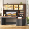 thumbnail image 1 of Modern Computer Desk with 2 Wood Drawers and Hutch, 23.6"W Executive Desk with Display Cabinet and LED Lights for Home Office, 1 of 7