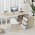 thumbnail image 1 of Modern Computer Desk with 3 Drawers Office Writing Desk with Hutch Beige, 1 of 7