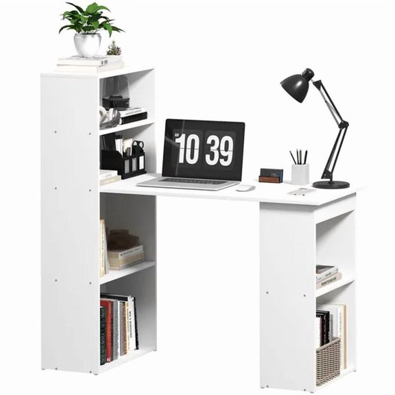Modern Computer Desk with Storage Shelves, Multipurpose Wood Desk Workstation for Home Office, White
