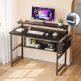 thumbnail image 1 of Modern Computer Gaming Desk with 3 Height Adjustable Monitor Stand (3.2", 4.3", 5.5"), 48 inch Writing Desk with Storage Shelves for Home Office, Living Room, Bedroom, Black, 1 of 6