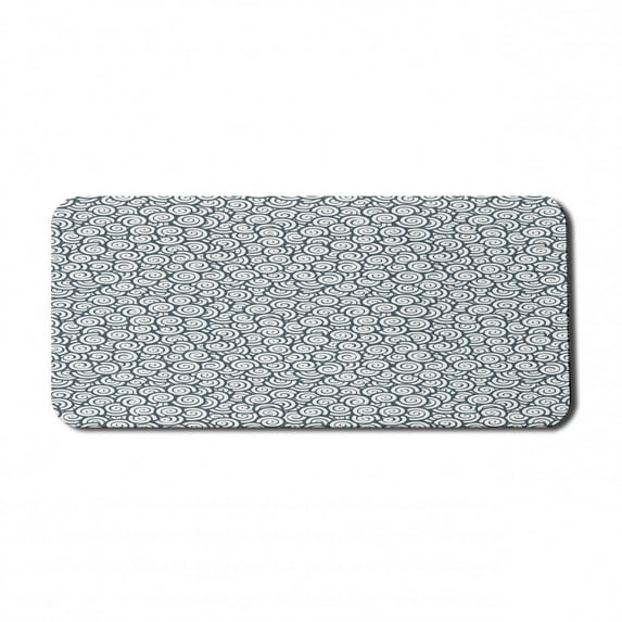 Modern Computer Mouse Pad, Abstract Greyscale Spirals Japanese Style Geometric Scrolling Circular Oval Shapes, Rectangle Non-Slip Rubber Mousepad X-Large, 35" x 15", Grey White, by Ambesonne