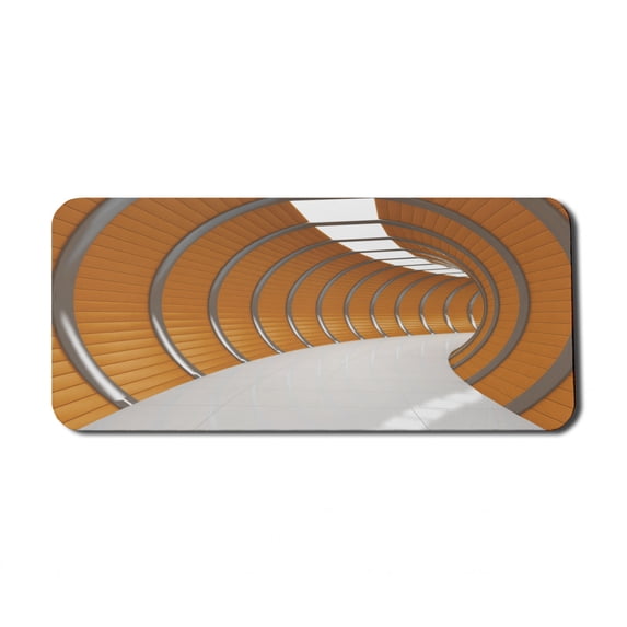 Modern Computer Mouse Pad, Pattern of Modern Long Corridor Contemporary Geometric Structure Tunnel Picture, Rectangle Non-Slip Rubber Mousepad X-Large, 35" x 15", Orange Grey, by Ambesonne
