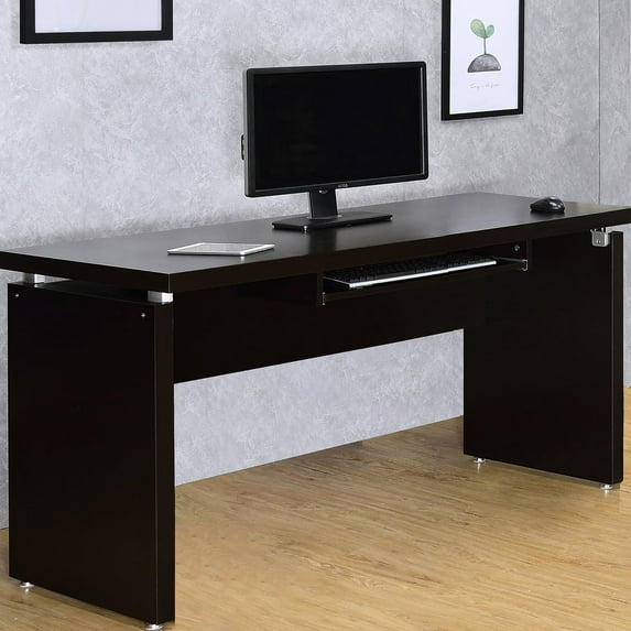 Modern Computer Table In Cappuccino Style - Functional Storage & Keyboard Tray Rectangular Work Desk Efficient