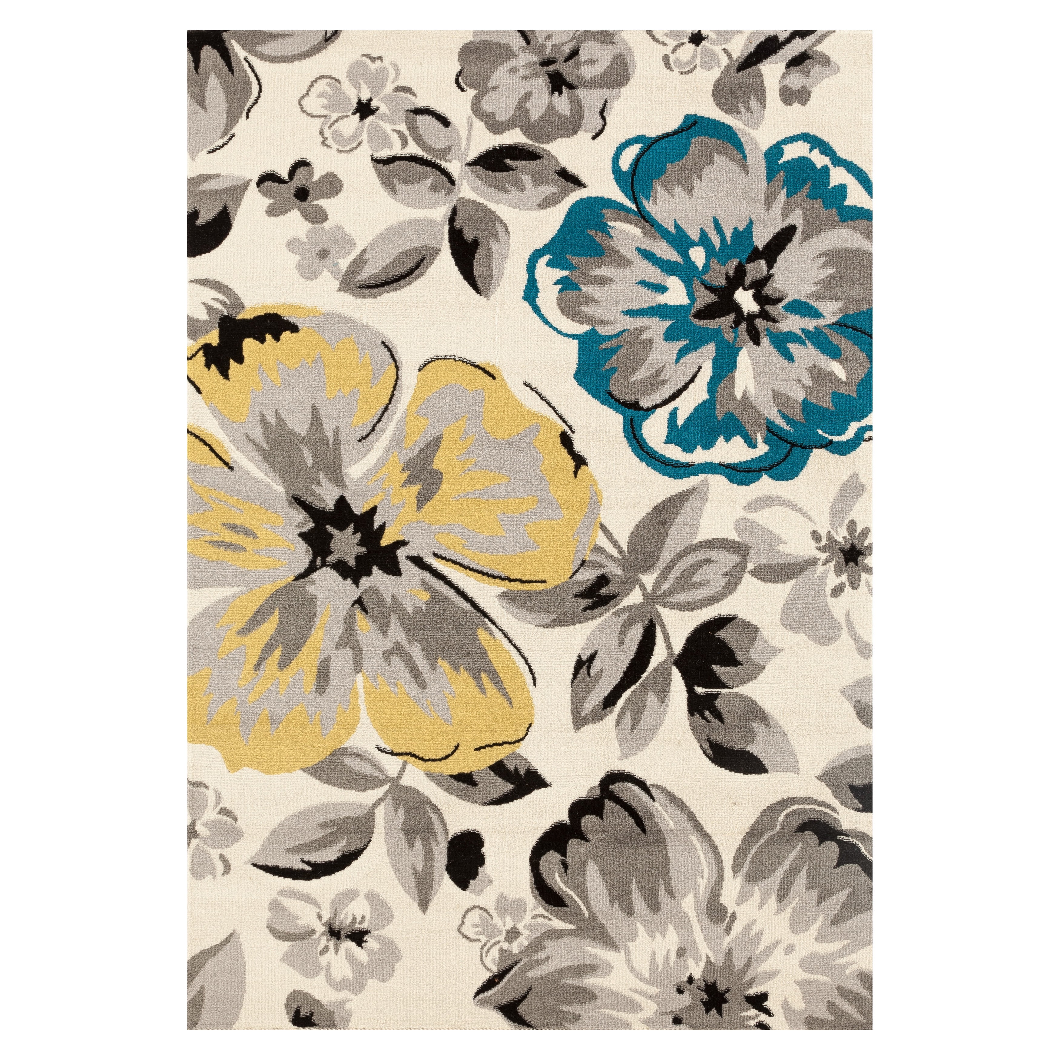 Cream Floral Synthetic 5' x 7' Reversible Area Rug