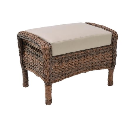 Modern Concept Faux Sea Grass Resin Rattan Ottoman, Dark Brown