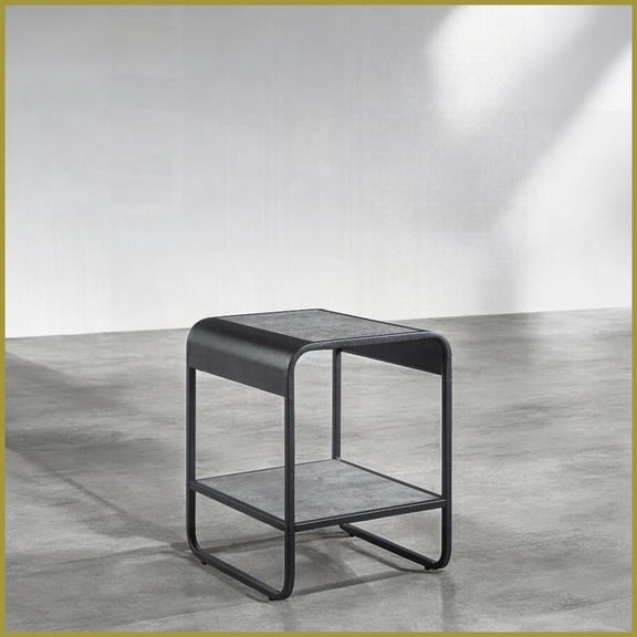 Modern Concrete Gray & Black Coffee Table for Living Room, Easy Assembly with Storage Compartment