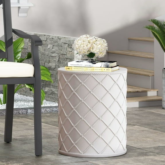 Modern Concrete Indoor Side Table - Nautical Rope Design 15.01" Square Ready To Use Chic Lightweight End With Accent 18.03" Height No Assembly Required