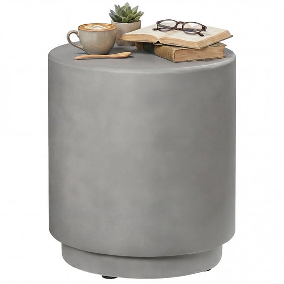 Modern Concrete-Look Side Table, Light Grey Square End Table 37x37x43 cm, Weather-Resistant Inorganic Ore Powder Material for Living Room, Bedroom, Patio or Garden, with Leveling Feet