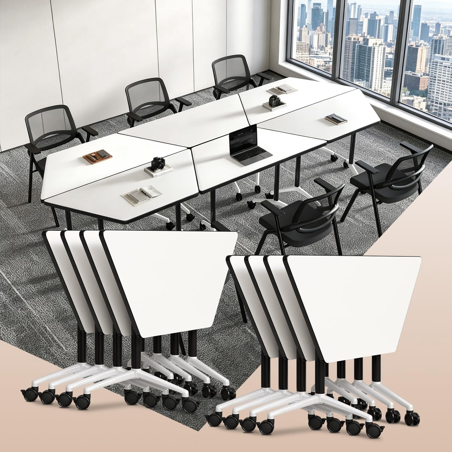 Modern Conference Table,Folding Conference Table with Wheels,Trapezoid ...