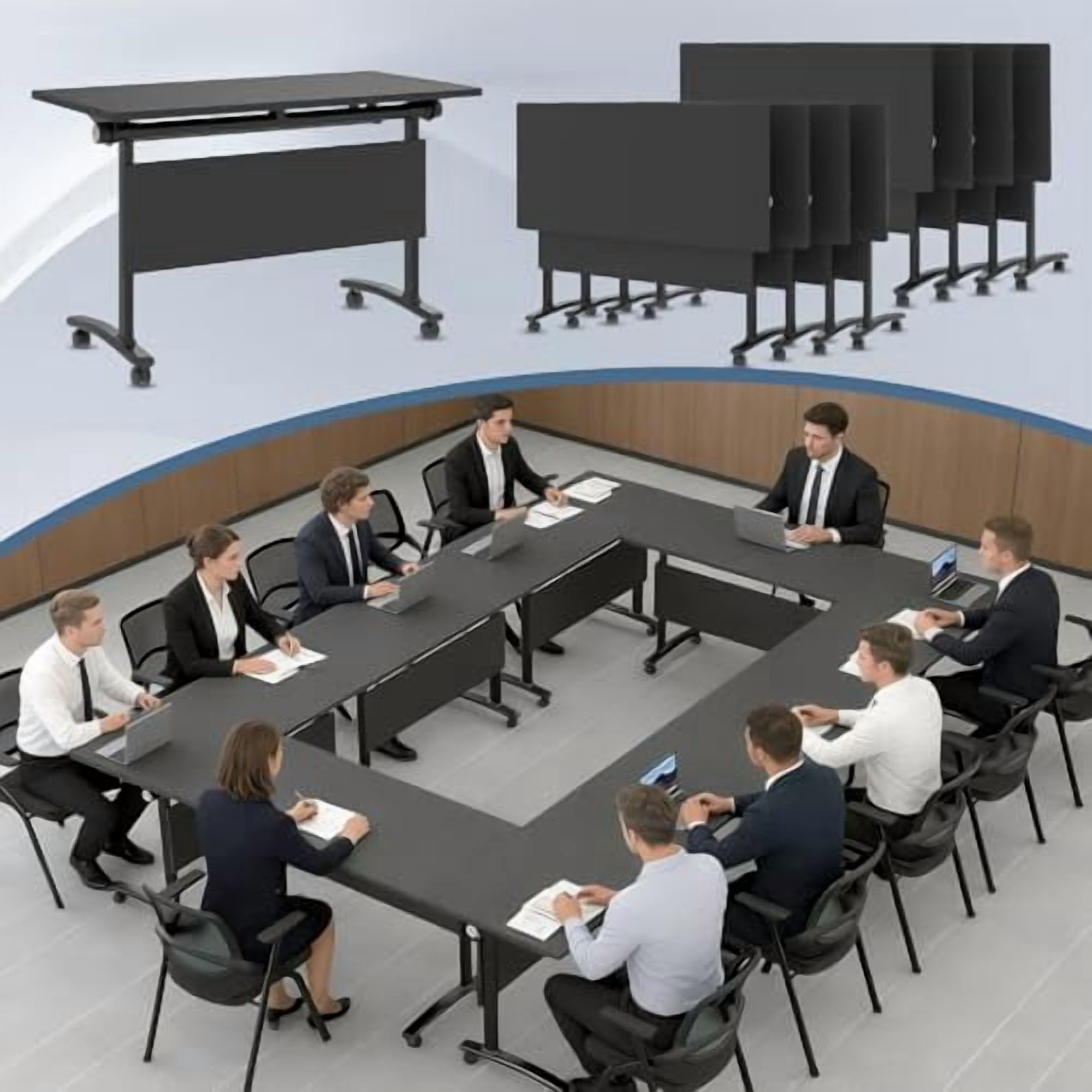 Modern Conference Table with Wheels,Flip Top Training Tables for 2-16 ...