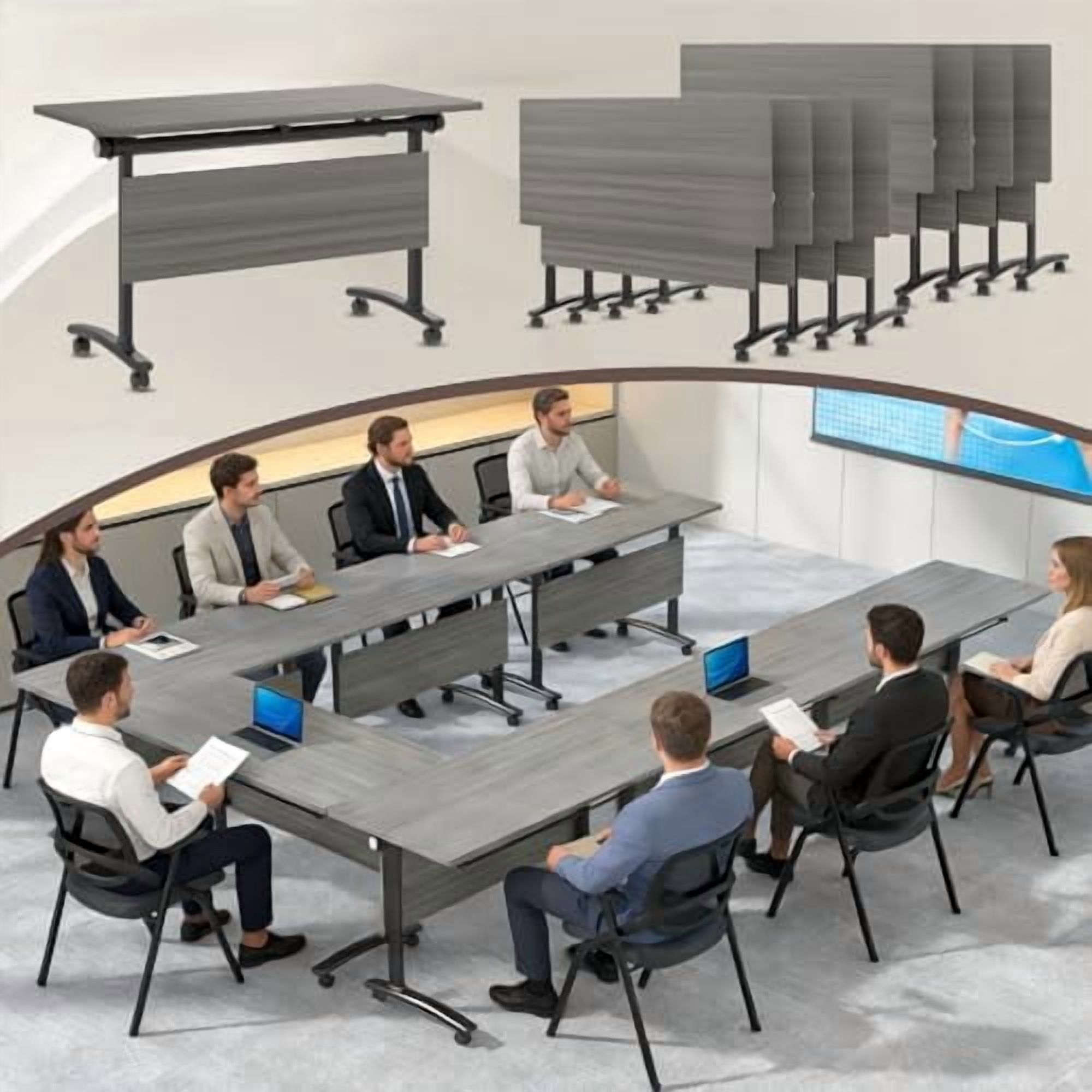 Modern Conference Table with Wheels,Flip Top Training Tables for 2-16 ...