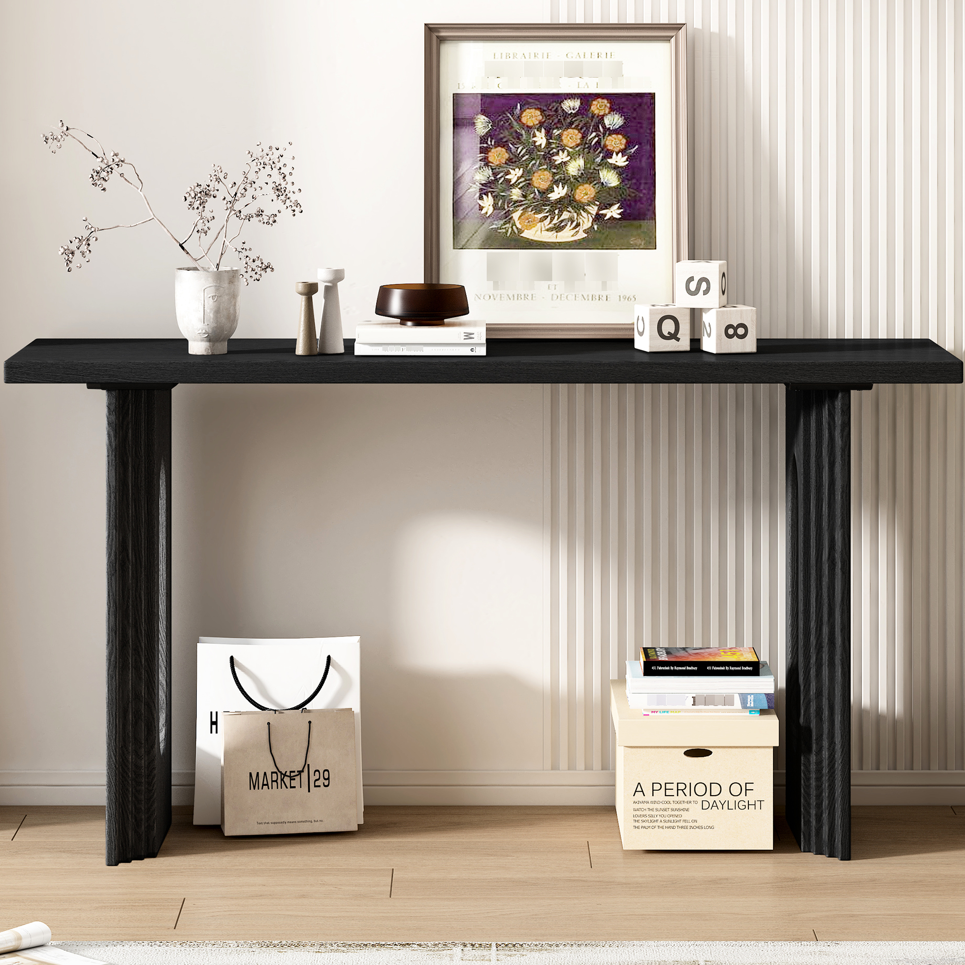 Large Tabletop Modern Console Table In Black, With Distinctive Legs And Large Tabletop ...