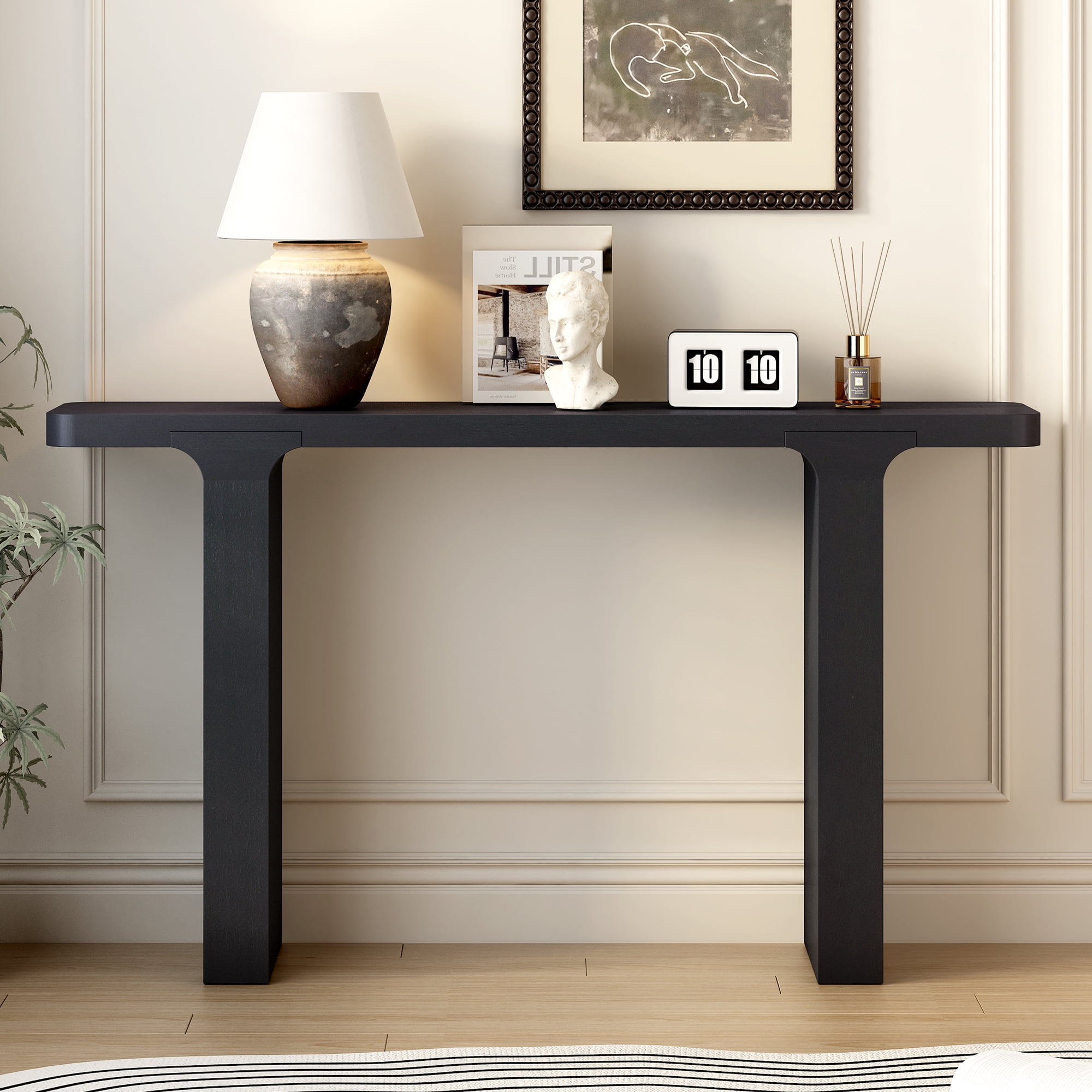 Modern Console Table, Mid Century Wood Entryway Table with Minimalist Floor-Length Legs, Accent ...